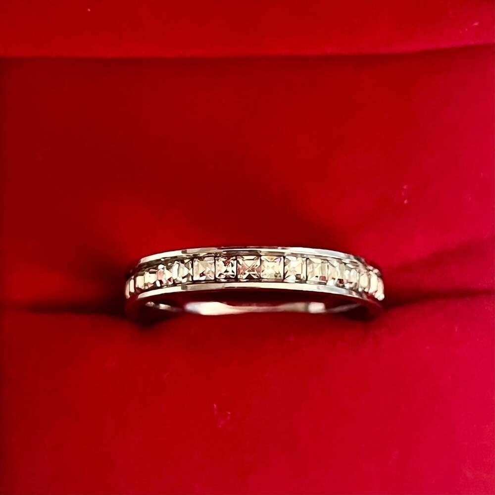 Diamond Princess Cut Channel Set 2mm Band Ring in White Gold Plated Size 9